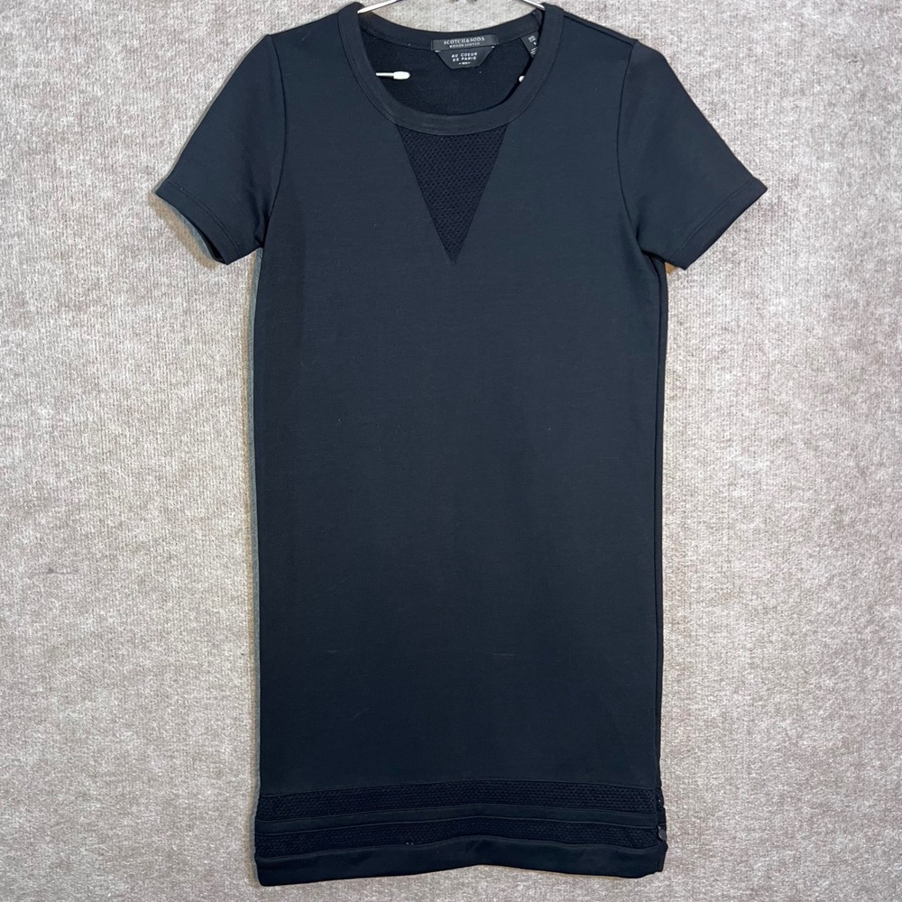 Scotch & Soda Maison Scotch Dress Womens 1 Black Mesh Inset T-Shirt Mini Goth
